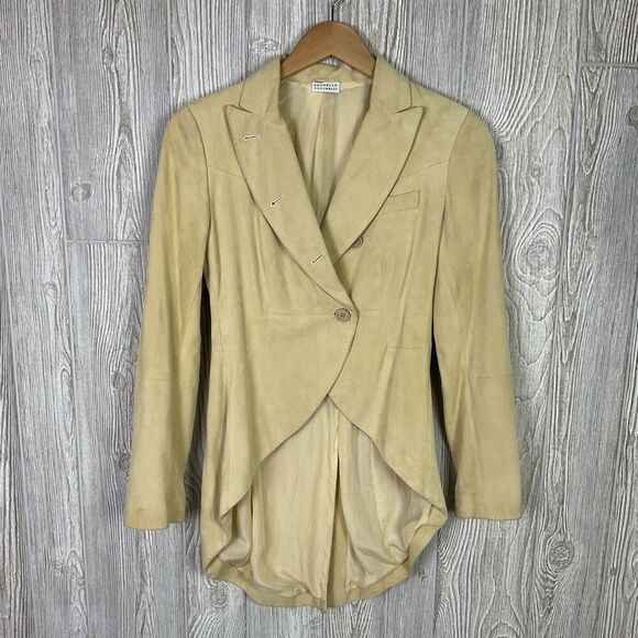 Brunello Cucinelli Vera Pelle Asymmetric Draped Leather Blazer Jacket Italian Si - Picture 7 of 14